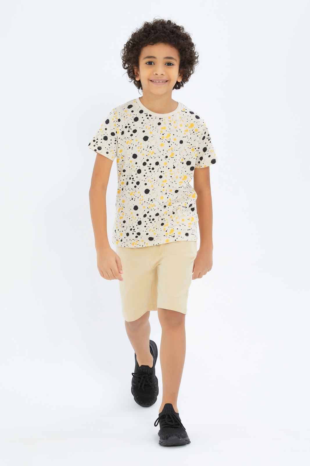 Redtag-Boys-Black-/-Stone-2-Pack-Elasticated-Wasit-Shorts-BOY-Shorts,-Category:Shorts,-Colour:Black,-Deals:New-In,-Dept:Boys,-Filter:Boys-(2-to-8-Yrs),-New-In-BOY-APL,-Non-Sale,-S23B,-Section:Boys-(0-to-14Yrs),-VLM-Boys-2 to 8 Years