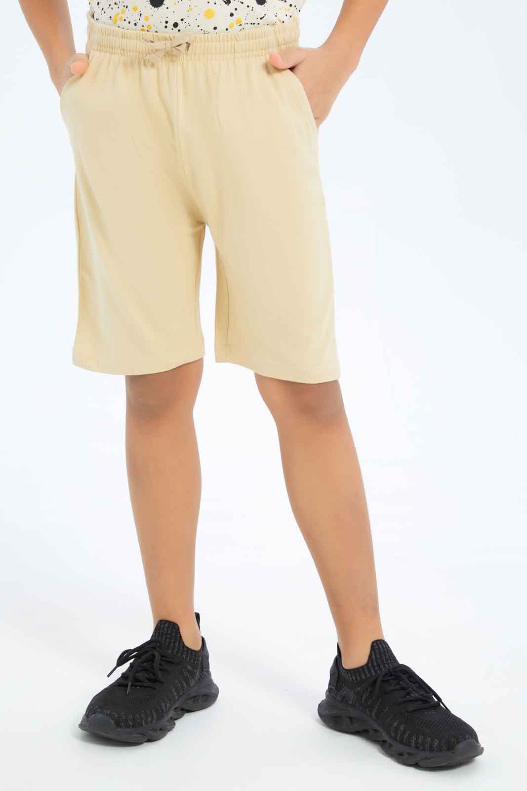 Redtag-Boys-Black-/-Stone-2-Pack-Elasticated-Wasit-Shorts-BOY-Shorts,-Category:Shorts,-Colour:Black,-Deals:New-In,-Dept:Boys,-Filter:Boys-(2-to-8-Yrs),-New-In-BOY-APL,-Non-Sale,-S23B,-Section:Boys-(0-to-14Yrs),-VLM-Boys-2 to 8 Years