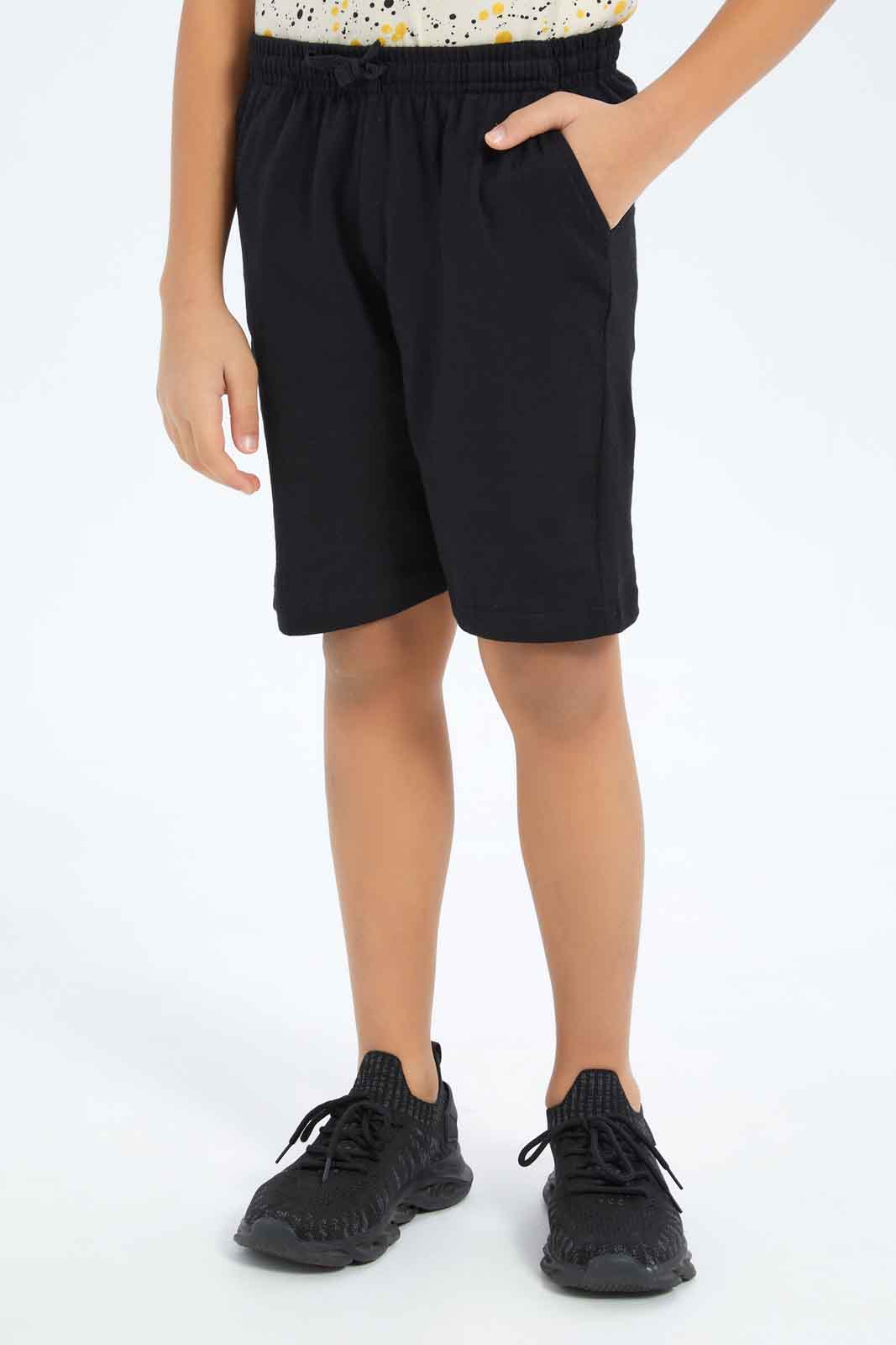 Redtag-Boys-Black-/-Stone-2-Pack-Elasticated-Wasit-Shorts-BOY-Shorts,-Category:Shorts,-Colour:Black,-Deals:New-In,-Dept:Boys,-Filter:Boys-(2-to-8-Yrs),-New-In-BOY-APL,-Non-Sale,-S23B,-Section:Boys-(0-to-14Yrs),-VLM-Boys-2 to 8 Years