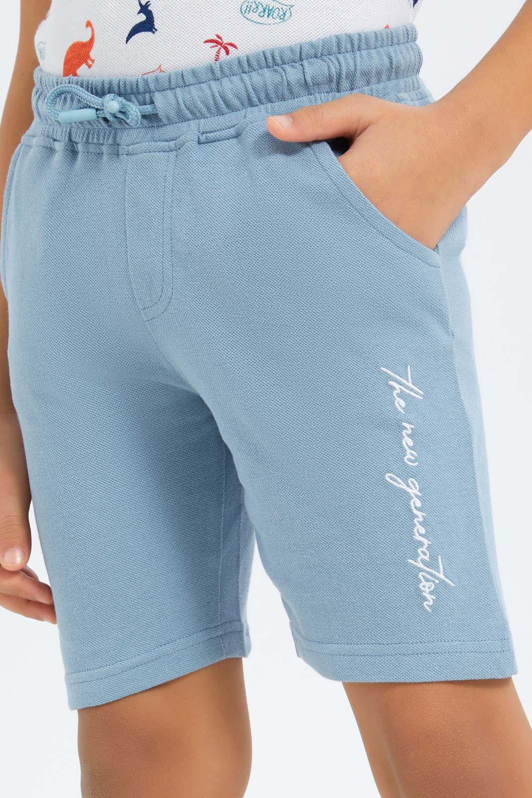 Redtag-Boys-Blue-Pique-Shorts-BOY-Shorts,-Category:Shorts,-Colour:Blue,-Deals:New-In,-Dept:Boys,-Filter:Boys-(2-to-8-Yrs),-New-In-BOY-APL,-Non-Sale,-S23B,-Section:Boys-(0-to-14Yrs),-TBL-Boys-2 to 8 Years