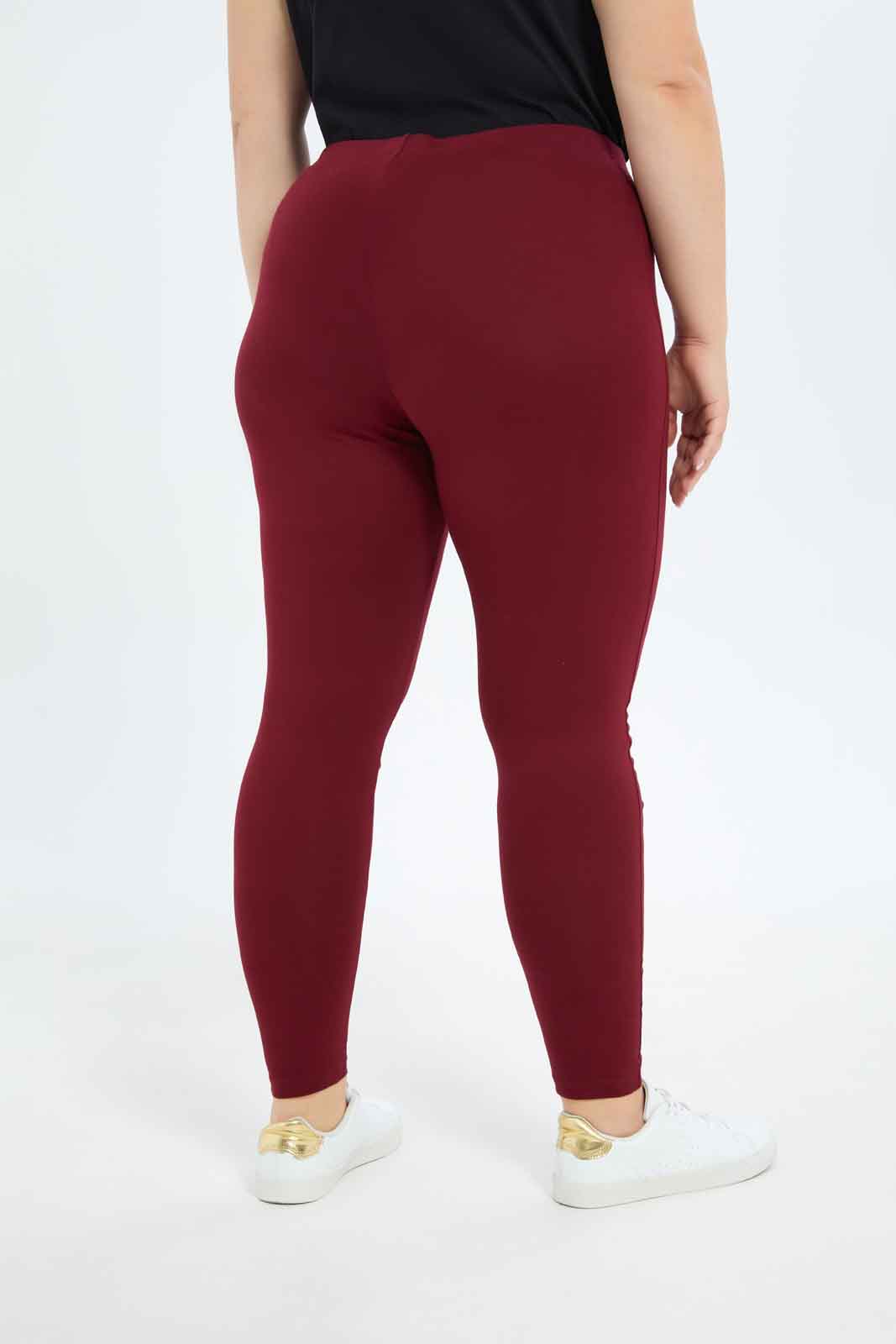 Redtag-Women-Burgandy-Basic-Legging-Category:Leggings,-Colour:Burgundy,-Deals:New-In,-Dept:Ladieswear,-Filter:Plus-Size,-LDP-Leggings,-New-In-LDP-APL,-Non-Sale,-S23B,-Section:Women,-TBL-Women's-
