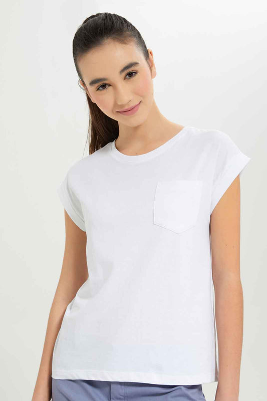 Redtag-Girls-White-S/S-Solid-T-Shirt-W/-Pocket-Category:T-Shirts,-Colour:White,-Deals:New-In,-Dept:Girls,-Filter:Senior-Girls-(8-to-14-Yrs),-GSR-T-Shirts,-New-In-GSR-APL,-Non-Sale,-S23B,-Section:Girls-(0-to-14Yrs),-TBL-Senior-Girls-9 to 14 Years