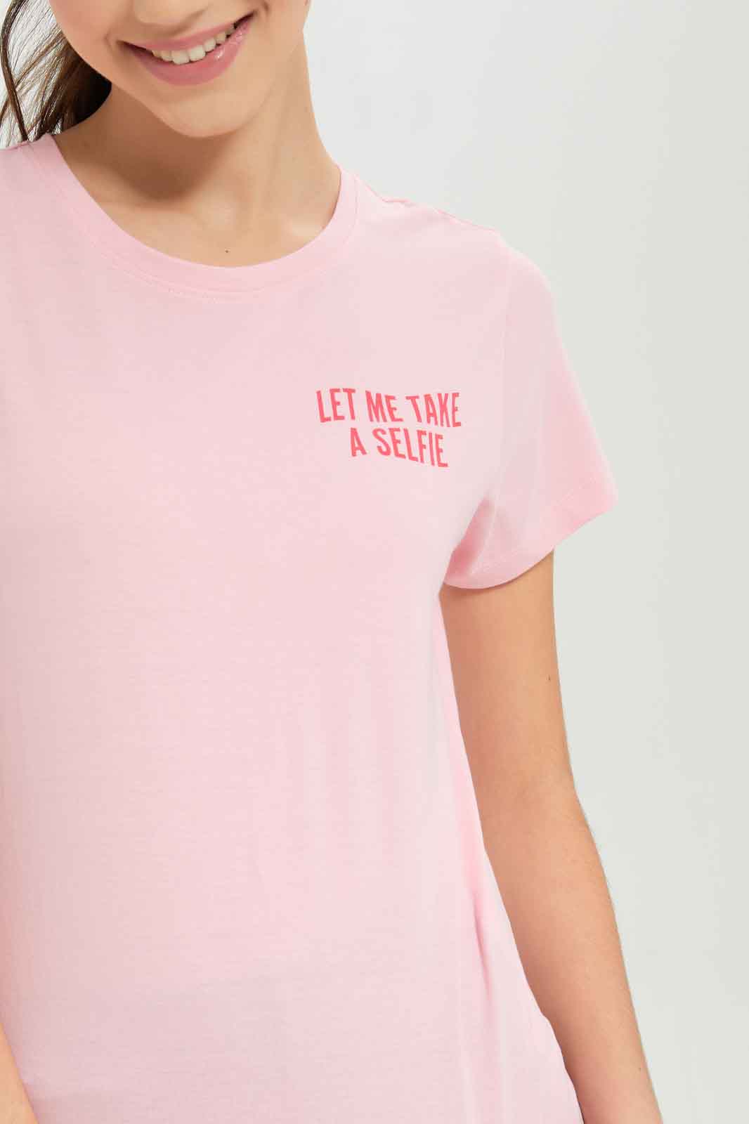 Redtag-Girls-Pink-S/S-Graphic-T-Shirt-Category:T-Shirts,-Colour:Apricot,-Deals:New-In,-Dept:Girls,-Filter:Senior-Girls-(8-to-14-Yrs),-GSR-T-Shirts,-New-In-GSR-APL,-Non-Sale,-S23B,-Section:Girls-(0-to-14Yrs),-TBL-Senior-Girls-9 to 14 Years