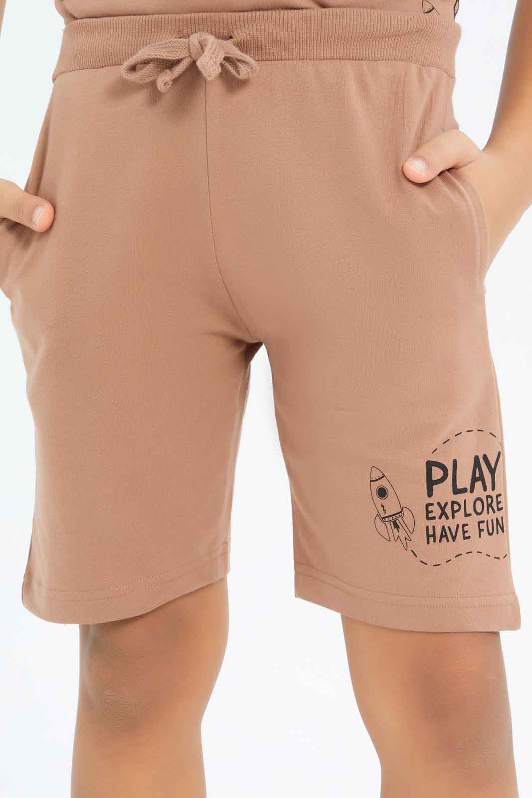 Redtag-Boys-Brown-Elasticated-Waist-Shorts-BOY-Shorts,-Category:Shorts,-Colour:Brown,-Deals:New-In,-Dept:Boys,-Filter:Boys-(2-to-8-Yrs),-New-In-BOY-APL,-Non-Sale,-S23B,-Section:Boys-(0-to-14Yrs)-Boys-2 to 8 Years