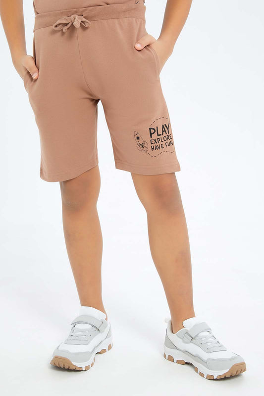 Redtag-Boys-Brown-Elasticated-Waist-Shorts-BOY-Shorts,-Category:Shorts,-Colour:Brown,-Deals:New-In,-Dept:Boys,-Filter:Boys-(2-to-8-Yrs),-New-In-BOY-APL,-Non-Sale,-S23B,-Section:Boys-(0-to-14Yrs)-Boys-2 to 8 Years