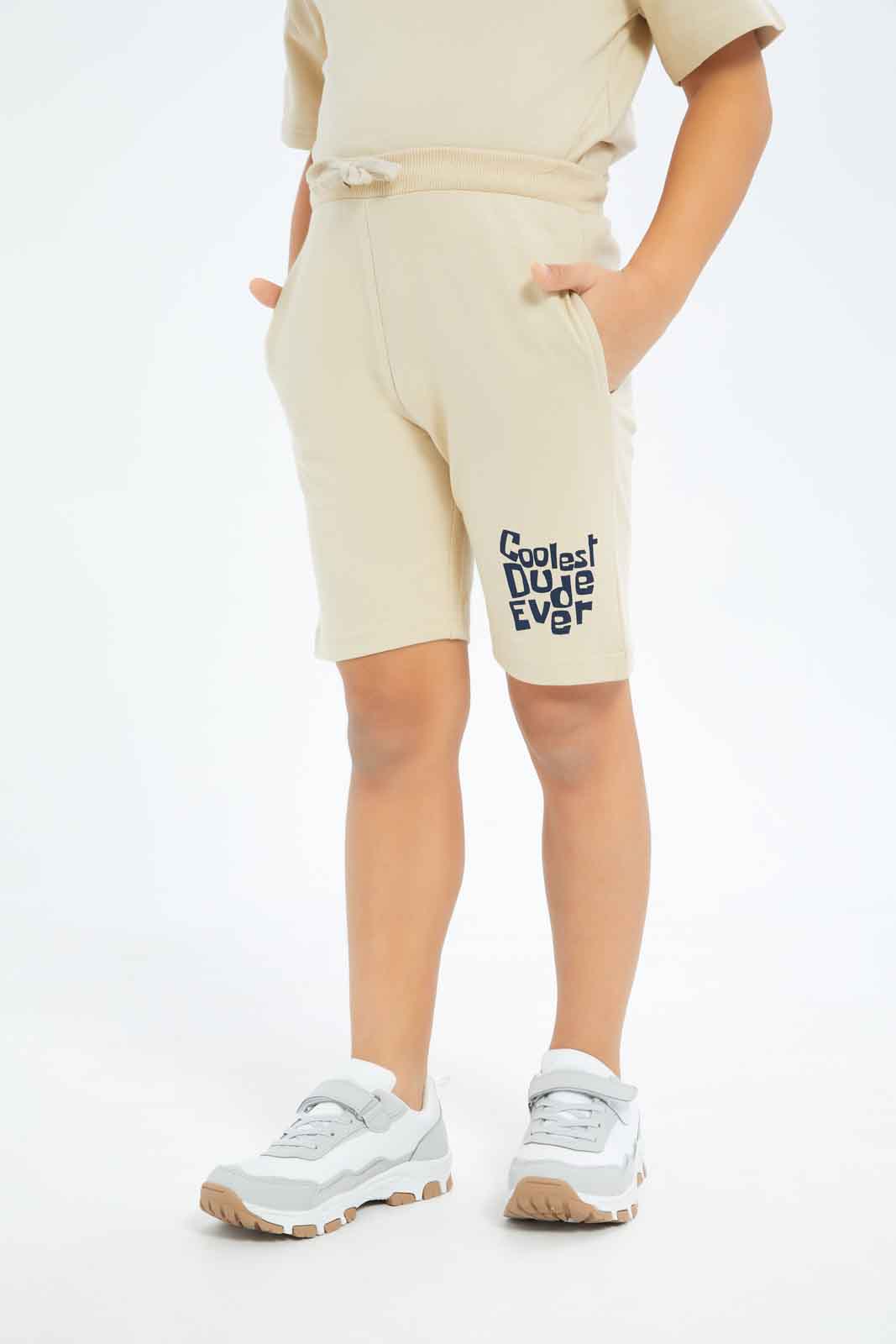 Redtag-Boys-Stone-Elasticated-Waist-Shorts-BOY-Shorts,-Category:Shorts,-Colour:Beige,-Deals:New-In,-Dept:Boys,-Filter:Boys-(2-to-8-Yrs),-New-In-BOY-APL,-Non-Sale,-S23B,-Section:Boys-(0-to-14Yrs)-Boys-2 to 8 Years