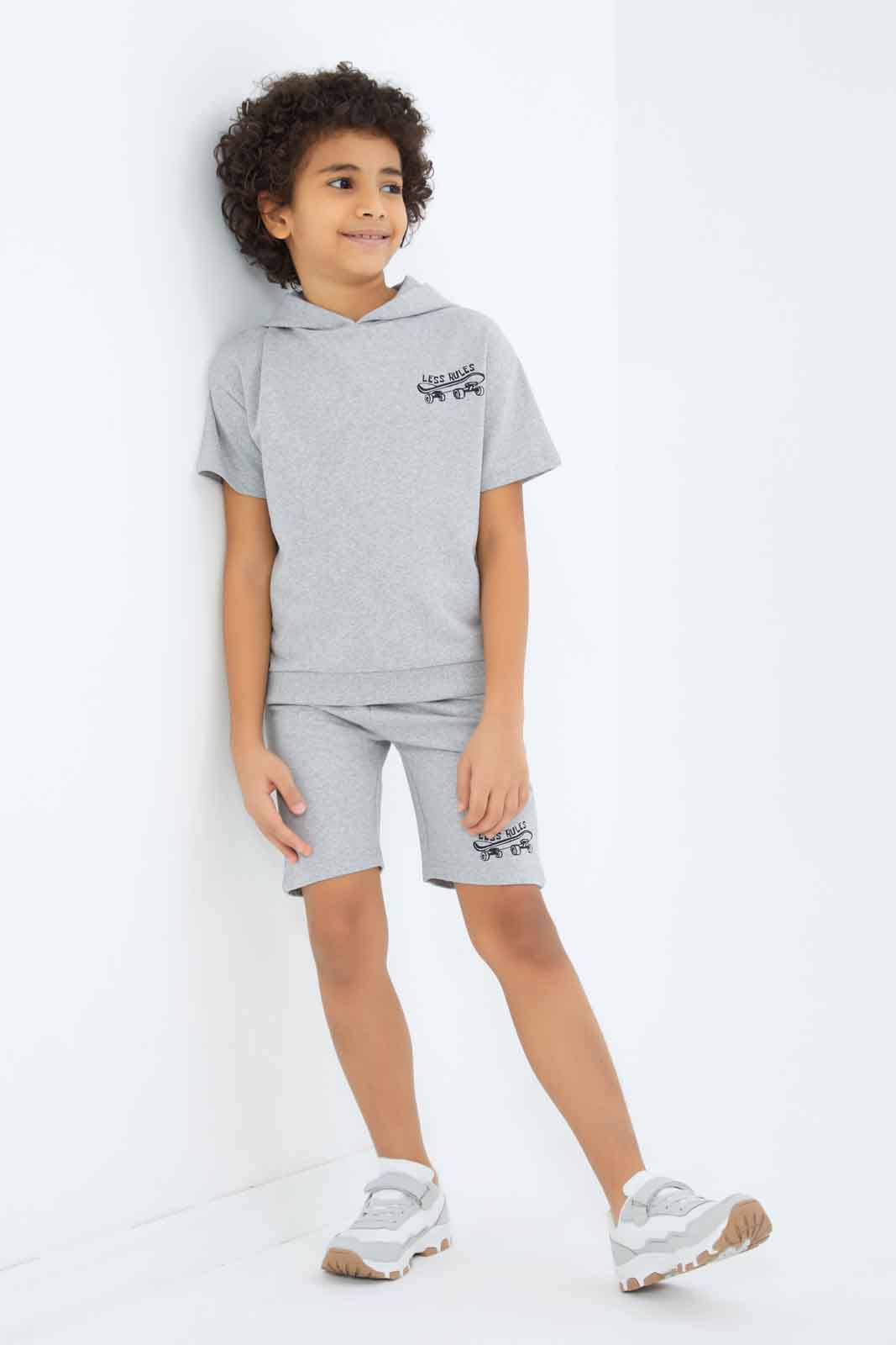 Redtag-Boys-Grey-Elasticated-Waist-Shorts-BOY-Shorts,-Category:Shorts,-Colour:Grey,-Deals:New-In,-Dept:Boys,-Filter:Boys-(2-to-8-Yrs),-New-In-BOY-APL,-Non-Sale,-S23B,-Section:Boys-(0-to-14Yrs)-Boys-2 to 8 Years