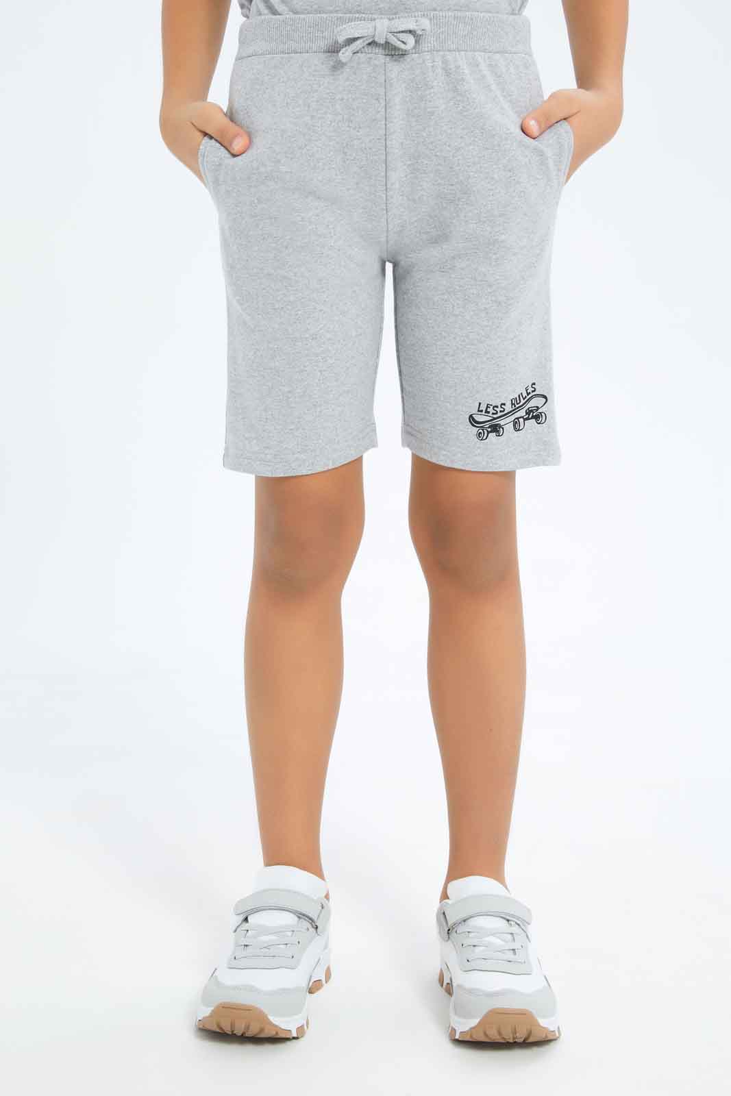 Redtag-Boys-Grey-Elasticated-Waist-Shorts-BOY-Shorts,-Category:Shorts,-Colour:Grey,-Deals:New-In,-Dept:Boys,-Filter:Boys-(2-to-8-Yrs),-New-In-BOY-APL,-Non-Sale,-S23B,-Section:Boys-(0-to-14Yrs)-Boys-2 to 8 Years