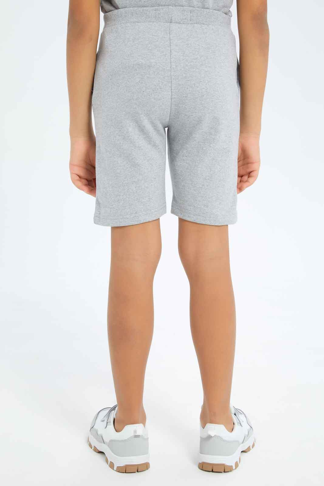 Redtag-Boys-Grey-Elasticated-Waist-Shorts-BOY-Shorts,-Category:Shorts,-Colour:Grey,-Deals:New-In,-Dept:Boys,-Filter:Boys-(2-to-8-Yrs),-New-In-BOY-APL,-Non-Sale,-S23B,-Section:Boys-(0-to-14Yrs)-Boys-2 to 8 Years
