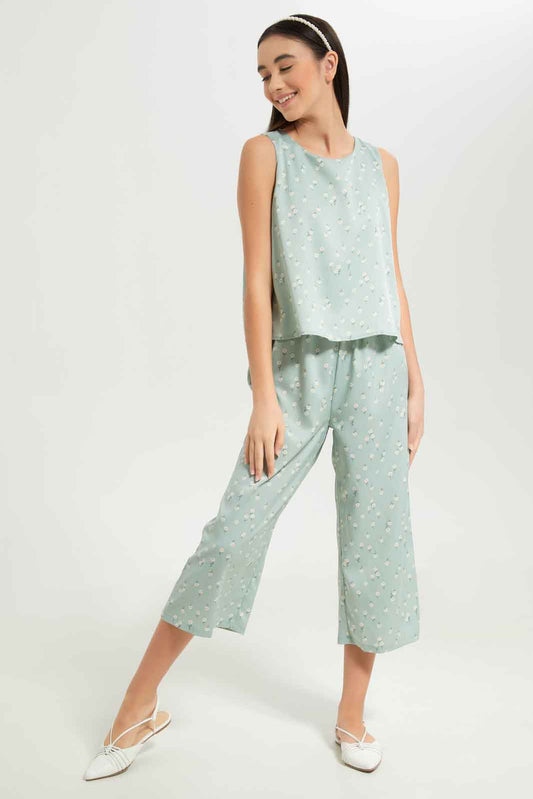 Redtag-Girls-Sage-Floral-Print-Layered-Jumpsuit-Category:Dresses,-Colour:Assorted,-Deals:New-In,-Dept:Girls,-Filter:Senior-Girls-(8-to-14-Yrs),-GSR-Dresses,-New-In-GSR-APL,-Non-Sale,-S23B,-Section:Girls-(0-to-14Yrs)-Senior-Girls-9 to 14 Years