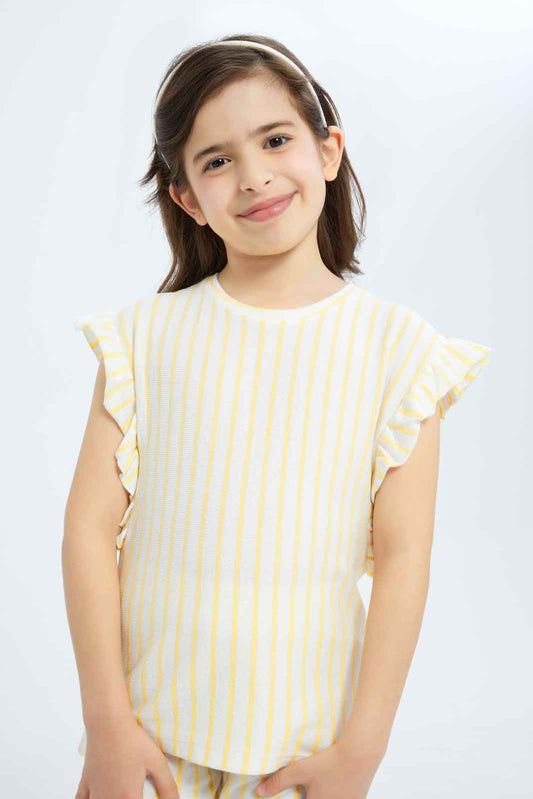 Redtag-Girls-Towelling-Stripe-Jersey-Top---Yellow-Category:Blouses,-Colour:Yellow,-Deals:New-In,-Dept:Girls,-Filter:Girls-(2-to-8-Yrs),-GIR-Blouses,-New-In-GIR-APL,-Non-Sale,-S23B,-Section:Girls-(0-to-14Yrs)-Girls-2 to 8 Years