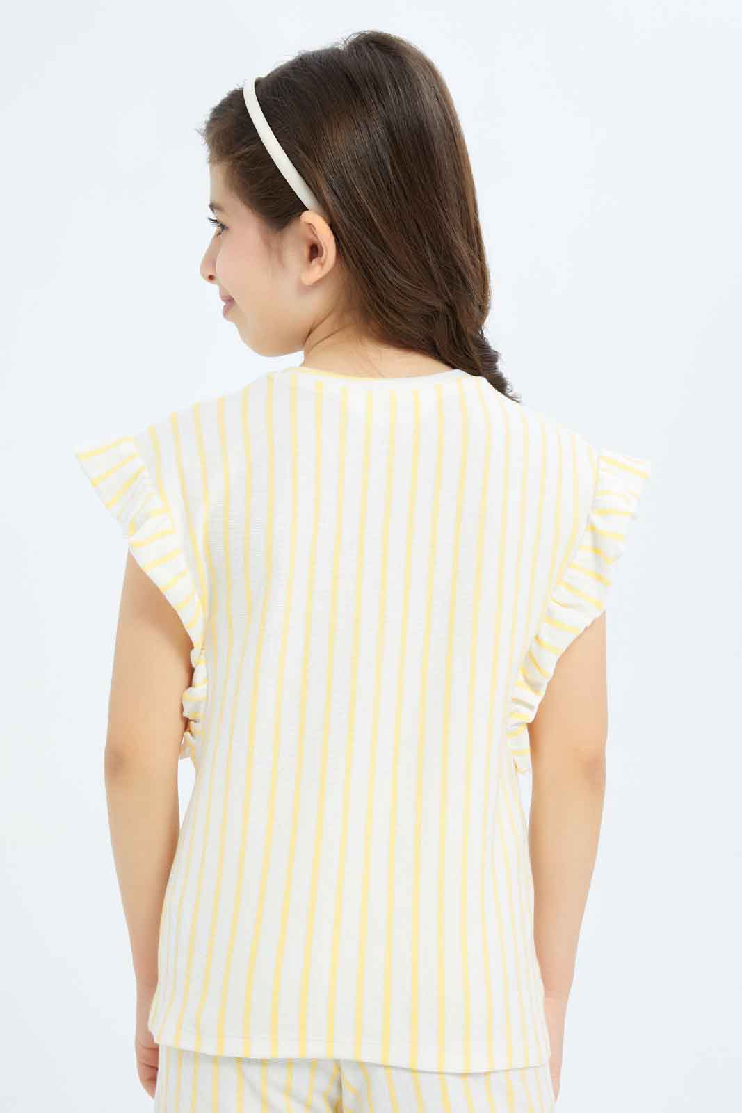 Redtag-Girls-Towelling-Stripe-Jersey-Top---Yellow-Category:Blouses,-Colour:Yellow,-Deals:New-In,-Dept:Girls,-Filter:Girls-(2-to-8-Yrs),-GIR-Blouses,-New-In-GIR-APL,-Non-Sale,-S23B,-Section:Girls-(0-to-14Yrs)-Girls-2 to 8 Years
