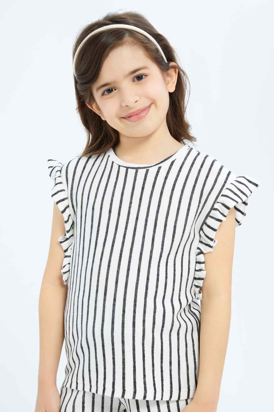 Redtag-Girls-Towelling-Stripe-Jersey-Top---Yellow-Category:Blouses,-Colour:Black,-Deals:New-In,-Dept:Girls,-Filter:Girls-(2-to-8-Yrs),-GIR-Blouses,-New-In-GIR-APL,-Non-Sale,-S23B,-Section:Girls-(0-to-14Yrs)-Girls-2 to 8 Years