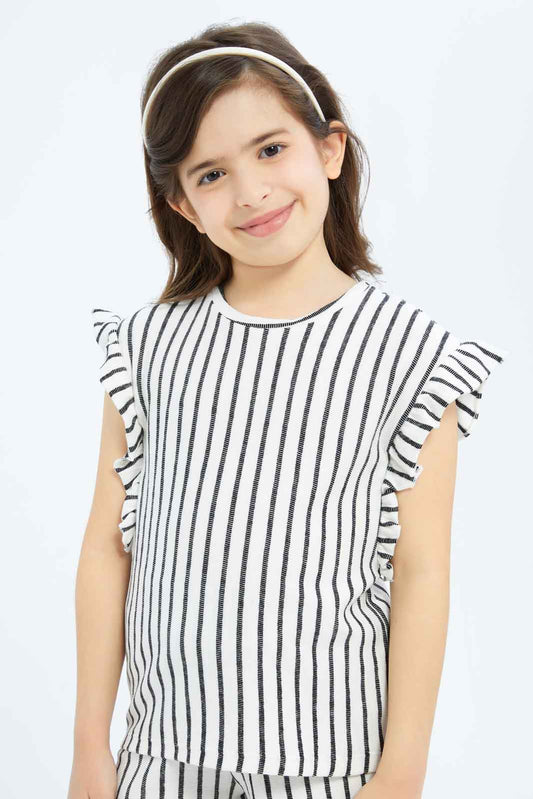 Redtag-Girls-Towelling-Stripe-Jersey-Top---Yellow-Category:Blouses,-Colour:Black,-Deals:New-In,-Dept:Girls,-Filter:Girls-(2-to-8-Yrs),-GIR-Blouses,-New-In-GIR-APL,-Non-Sale,-S23B,-Section:Girls-(0-to-14Yrs)-Girls-2 to 8 Years