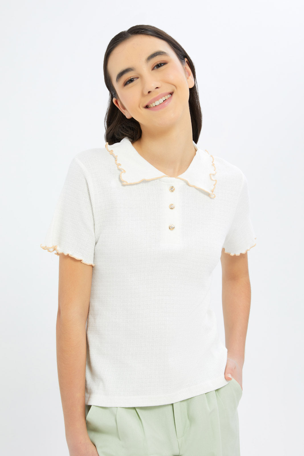 Redtag-Girls-White-Collared-Jacquard-Top-Category:Blouses,-Colour:White,-Deals:New-In,-Dept:Girls,-Filter:Senior-Girls-(8-to-14-Yrs),-GSR-Blouses,-H1:KWR,-H2:GSR,-H3:BLO,-H4:CBL,-New-In-GSR-APL,-Non-Sale,-S23B,-Season:S23B,-Section:Girls-(0-to-14Yrs)-Senior-Girls-9 to 14 Years