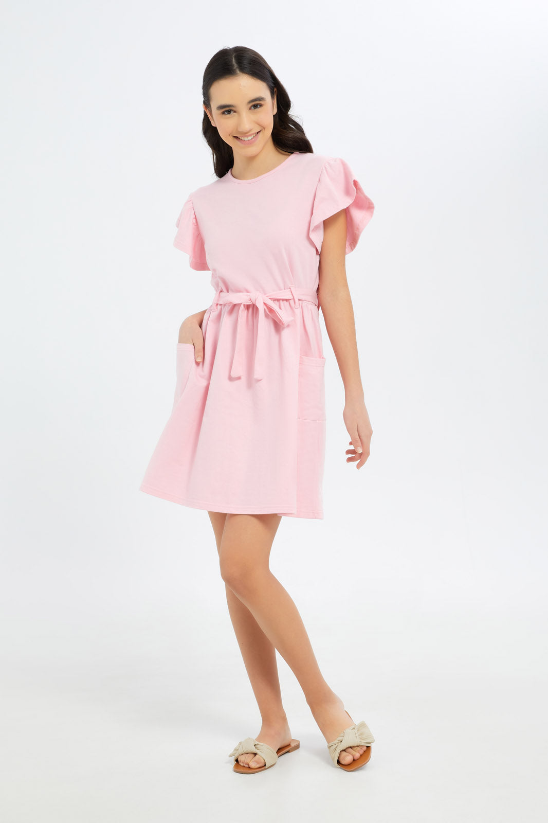 Redtag-Girls-Pink-Playsuit-Category:Dresses,-Colour:Apricot,-Deals:New-In,-Dept:Girls,-Filter:Senior-Girls-(8-to-14-Yrs),-GSR-Dresses,-H1:KWR,-H2:GSR,-H3:DRS,-H4:CAD,-New-In-GSR-APL,-Non-Sale,-S23B,-Season:S23B,-Section:Girls-(0-to-14Yrs)-Senior-Girls-9 to 14 Years