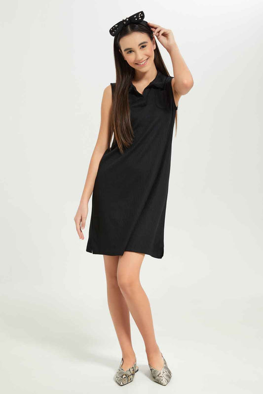 Redtag-Girls-Black-Sleeveless-Collared-Dress-Category:Dresses,-Colour:Black,-Deals:New-In,-Dept:Girls,-Filter:Senior-Girls-(8-to-14-Yrs),-GSR-Dresses,-New-In-GSR-APL,-Non-Sale,-S23B,-Section:Girls-(0-to-14Yrs)-Senior-Girls-9 to 14 Years