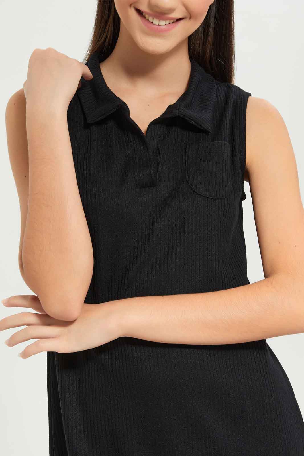 Redtag-Girls-Black-Sleeveless-Collared-Dress-Category:Dresses,-Colour:Black,-Deals:New-In,-Dept:Girls,-Filter:Senior-Girls-(8-to-14-Yrs),-GSR-Dresses,-New-In-GSR-APL,-Non-Sale,-S23B,-Section:Girls-(0-to-14Yrs)-Senior-Girls-9 to 14 Years