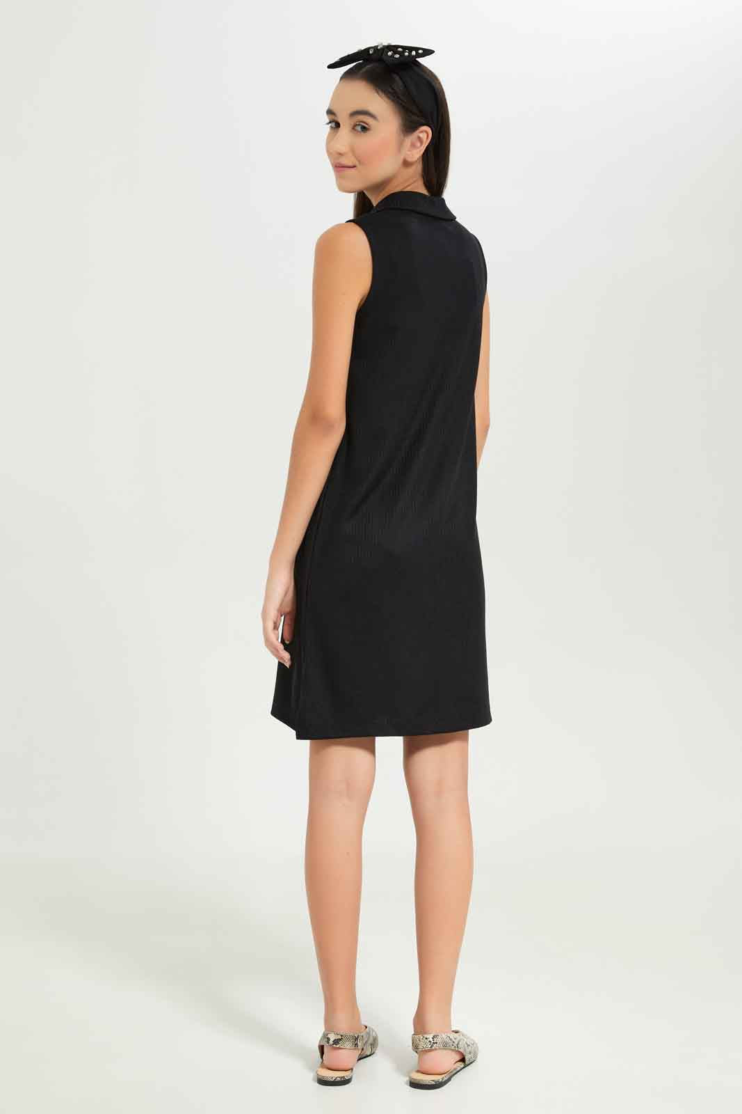 Redtag-Girls-Black-Sleeveless-Collared-Dress-Category:Dresses,-Colour:Black,-Deals:New-In,-Dept:Girls,-Filter:Senior-Girls-(8-to-14-Yrs),-GSR-Dresses,-New-In-GSR-APL,-Non-Sale,-S23B,-Section:Girls-(0-to-14Yrs)-Senior-Girls-9 to 14 Years