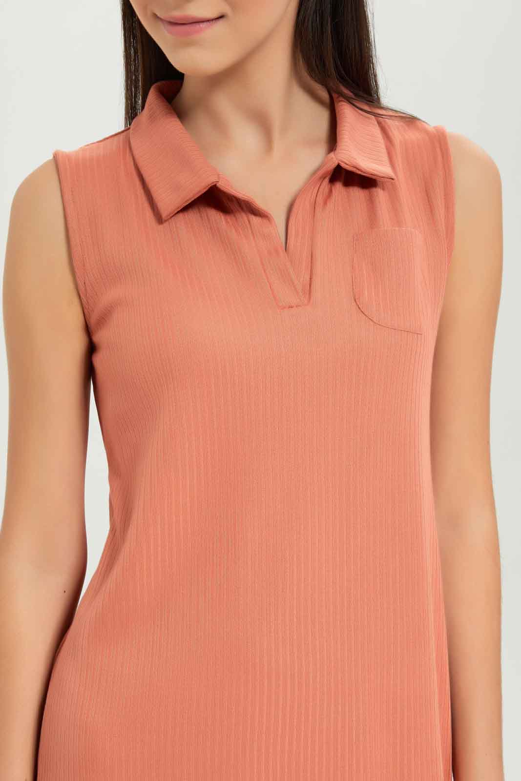 Redtag-Girls-Rust-Sleeveless-Collared-Dress-Category:Dresses,-Colour:Orange,-Deals:New-In,-Dept:Girls,-Filter:Senior-Girls-(8-to-14-Yrs),-GSR-Dresses,-New-In-GSR-APL,-Non-Sale,-S23B,-Section:Girls-(0-to-14Yrs)-Senior-Girls-9 to 14 Years