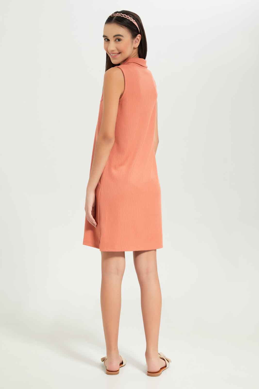 Redtag-Girls-Rust-Sleeveless-Collared-Dress-Category:Dresses,-Colour:Orange,-Deals:New-In,-Dept:Girls,-Filter:Senior-Girls-(8-to-14-Yrs),-GSR-Dresses,-New-In-GSR-APL,-Non-Sale,-S23B,-Section:Girls-(0-to-14Yrs)-Senior-Girls-9 to 14 Years