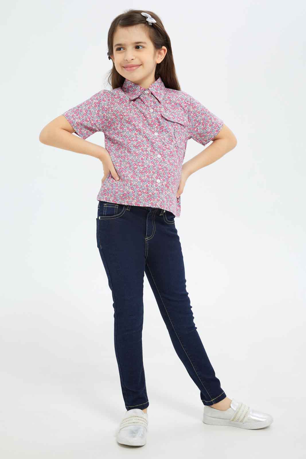 Redtag-Girls-Ss-Cropped-Shirt---Floral-Ditsy-Red-Category:Blouses,-Colour:Assorted,-Deals:New-In,-Dept:Girls,-Filter:Girls-(2-to-8-Yrs),-GIR-Blouses,-New-In-GIR-APL,-Non-Sale,-S23B,-Section:Girls-(0-to-14Yrs)-Girls-2 to 8 Years