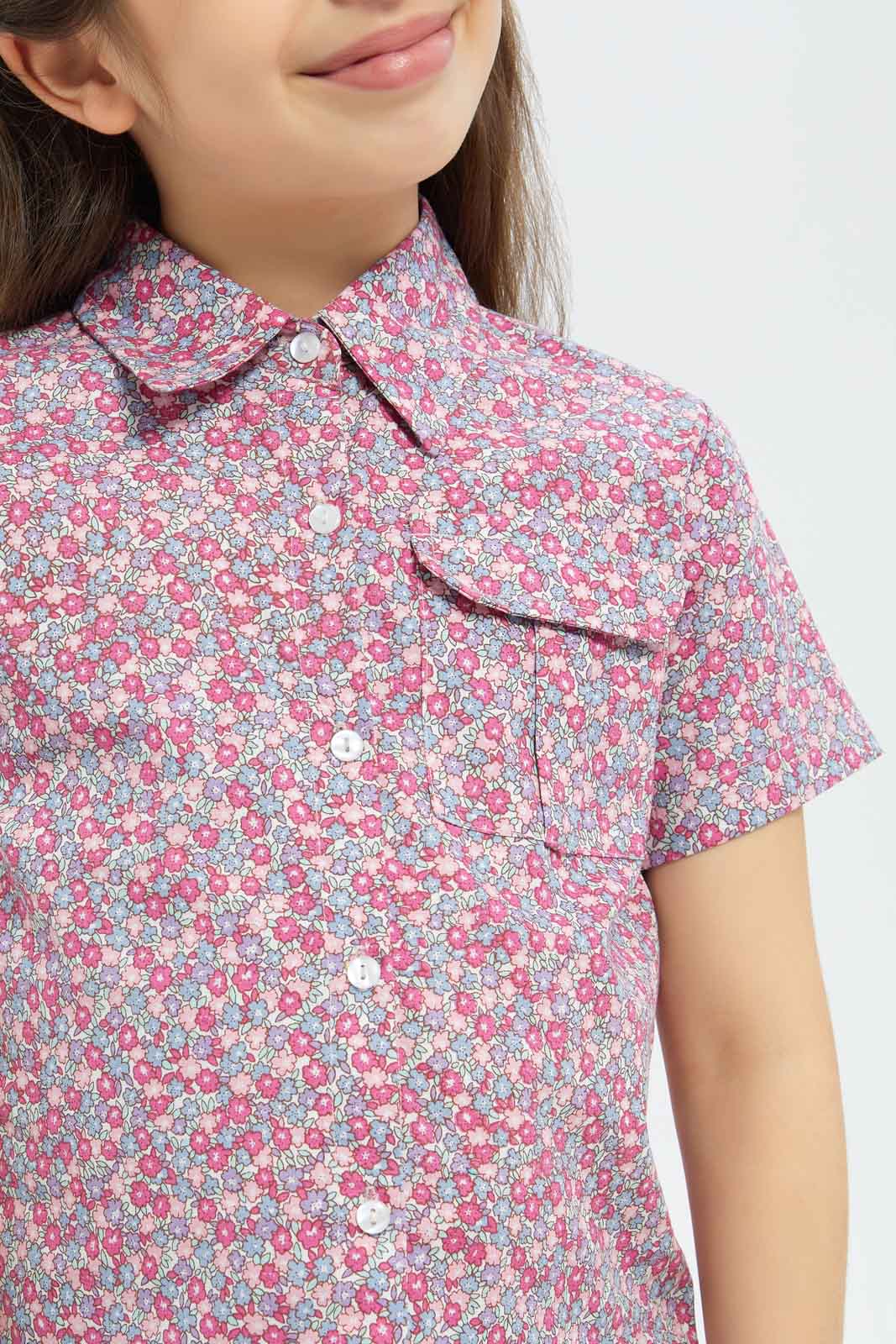 Redtag-Girls-Ss-Cropped-Shirt---Floral-Ditsy-Red-Category:Blouses,-Colour:Assorted,-Deals:New-In,-Dept:Girls,-Filter:Girls-(2-to-8-Yrs),-GIR-Blouses,-New-In-GIR-APL,-Non-Sale,-S23B,-Section:Girls-(0-to-14Yrs)-Girls-2 to 8 Years