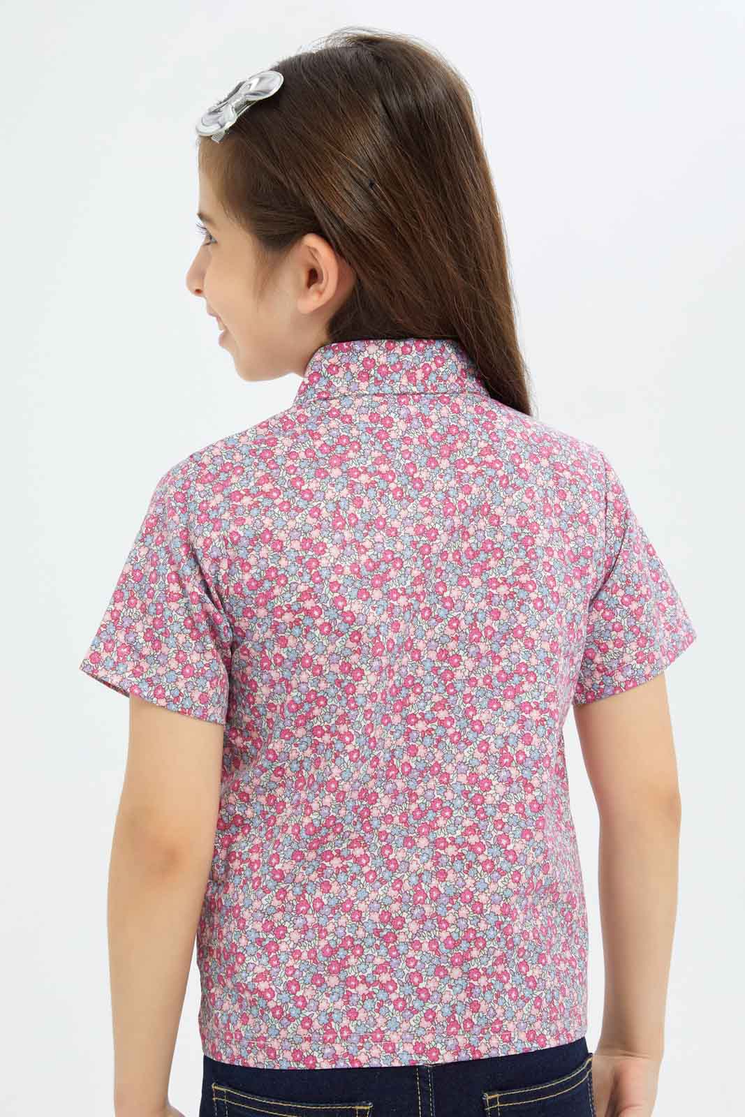 Redtag-Girls-Ss-Cropped-Shirt---Floral-Ditsy-Red-Category:Blouses,-Colour:Assorted,-Deals:New-In,-Dept:Girls,-Filter:Girls-(2-to-8-Yrs),-GIR-Blouses,-New-In-GIR-APL,-Non-Sale,-S23B,-Section:Girls-(0-to-14Yrs)-Girls-2 to 8 Years