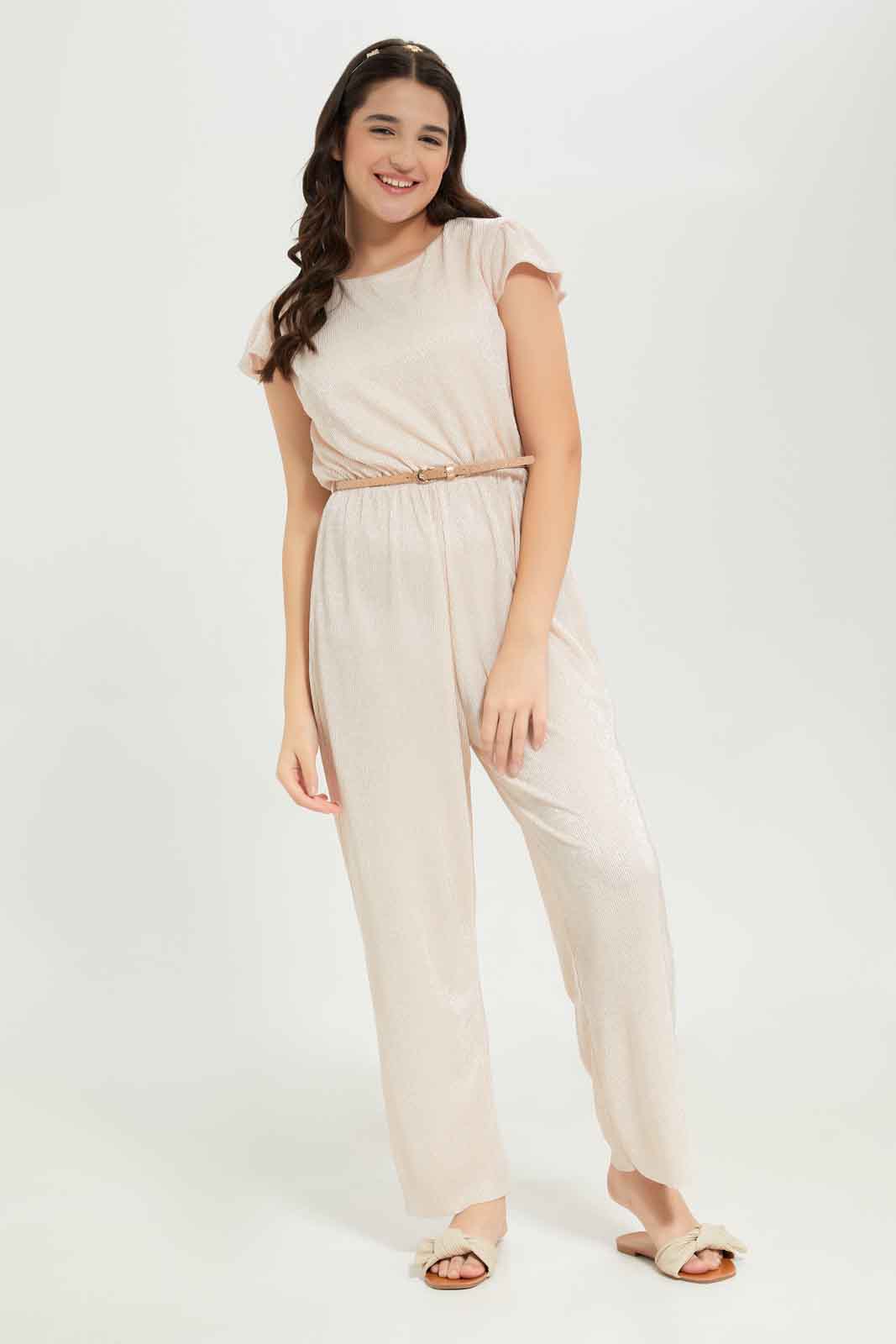 Redtag-Girls-White/Rose-Gold-Jumpsuit-Category:Dresses,-Colour:Beige,-Deals:New-In,-Dept:Girls,-EXE,-Filter:Senior-Girls-(8-to-14-Yrs),-GSR-Dresses,-New-In-GSR-APL,-Non-Sale,-S23B,-Section:Girls-(0-to-14Yrs)-Senior-Girls-9 to 14 Years