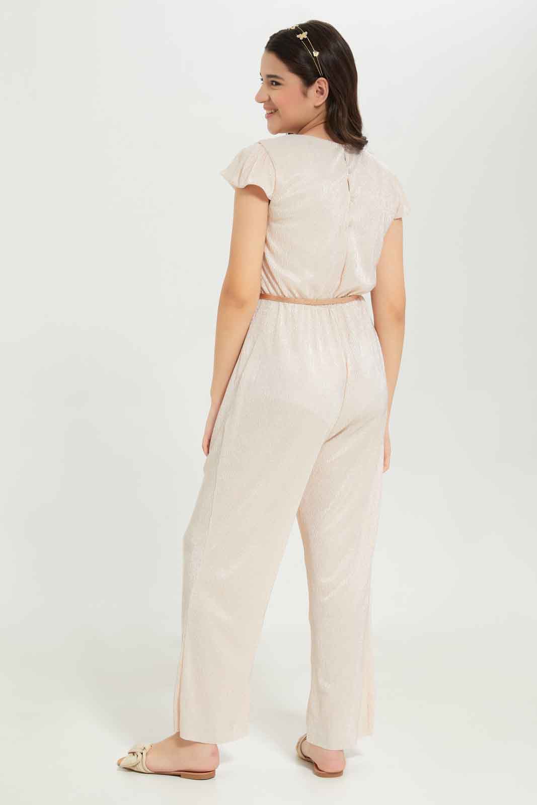 Redtag-Girls-White/Rose-Gold-Jumpsuit-Category:Dresses,-Colour:Beige,-Deals:New-In,-Dept:Girls,-EXE,-Filter:Senior-Girls-(8-to-14-Yrs),-GSR-Dresses,-New-In-GSR-APL,-Non-Sale,-S23B,-Section:Girls-(0-to-14Yrs)-Senior-Girls-9 to 14 Years