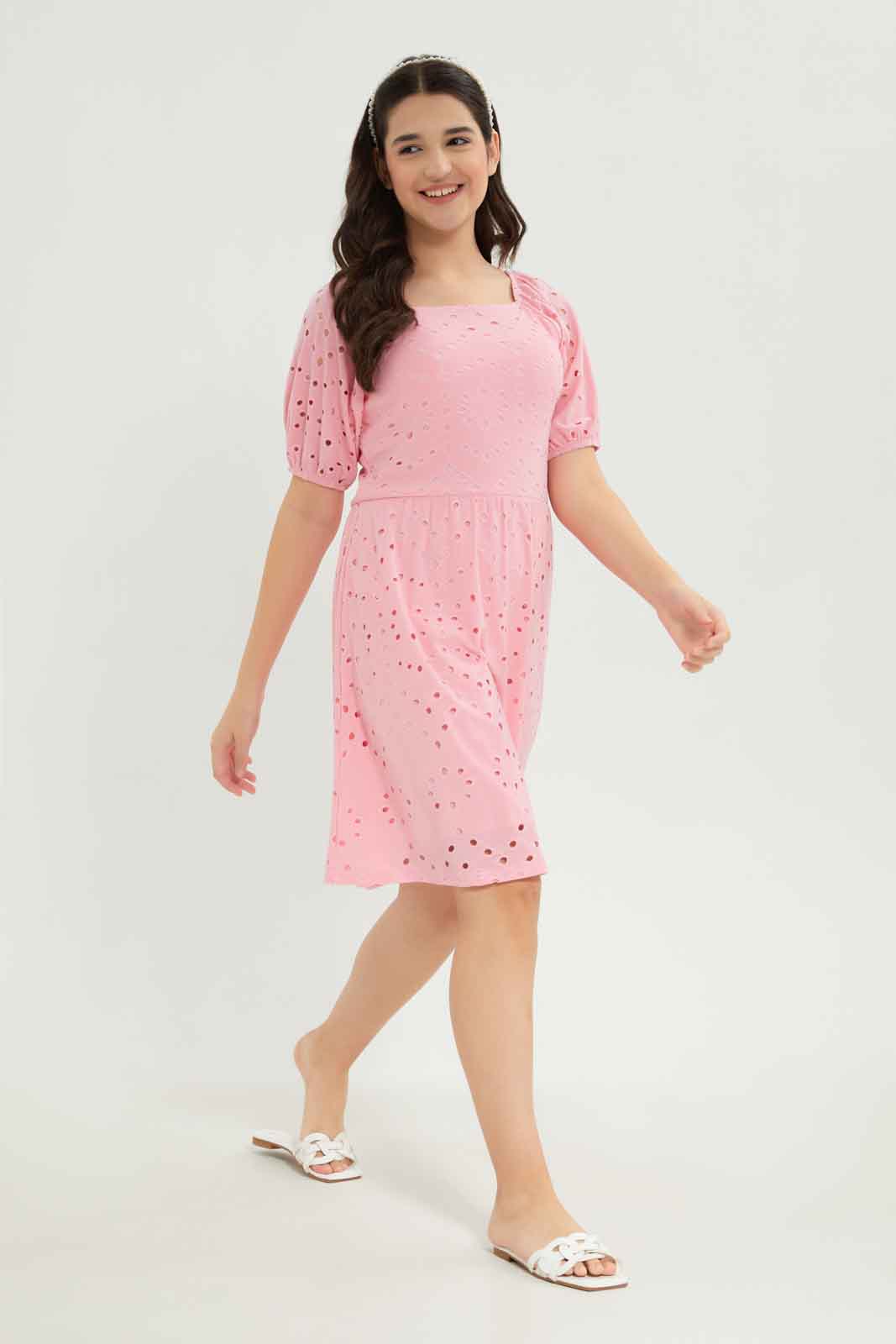 Redtag-Girls-Pink-Chiffly-Dress-Category:Dresses,-Colour:Apricot,-Deals:New-In,-Dept:Girls,-Filter:Senior-Girls-(8-to-14-Yrs),-GSR-Dresses,-New-In-GSR-APL,-Non-Sale,-S23B,-Section:Girls-(0-to-14Yrs)-Senior-Girls-9 to 14 Years
