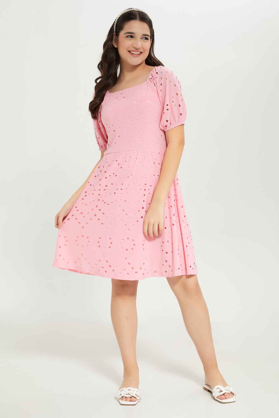 Redtag-Girls-Pink-Chiffly-Dress-Category:Dresses,-Colour:Apricot,-Deals:New-In,-Dept:Girls,-Filter:Senior-Girls-(8-to-14-Yrs),-GSR-Dresses,-New-In-GSR-APL,-Non-Sale,-S23B,-Section:Girls-(0-to-14Yrs)-Senior-Girls-9 to 14 Years