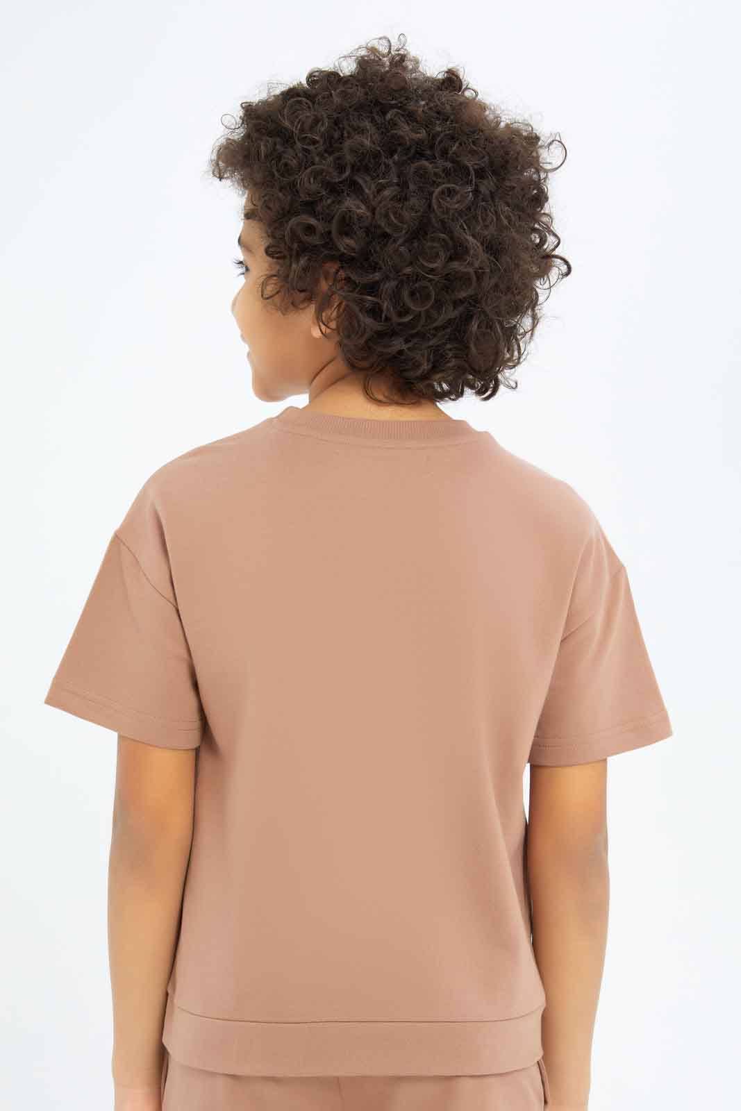 Redtag-Boys-Brown-Over-Size-Crew-Neck-T-Shirt-BOY-T-Shirts,-Category:T-Shirts,-CHA,-Colour:Brown,-Deals:New-In,-Dept:Boys,-Filter:Boys-(2-to-8-Yrs),-New-In-BOY-APL,-Non-Sale,-S23B,-Section:Boys-(0-to-14Yrs)-Boys-2 to 8 Years