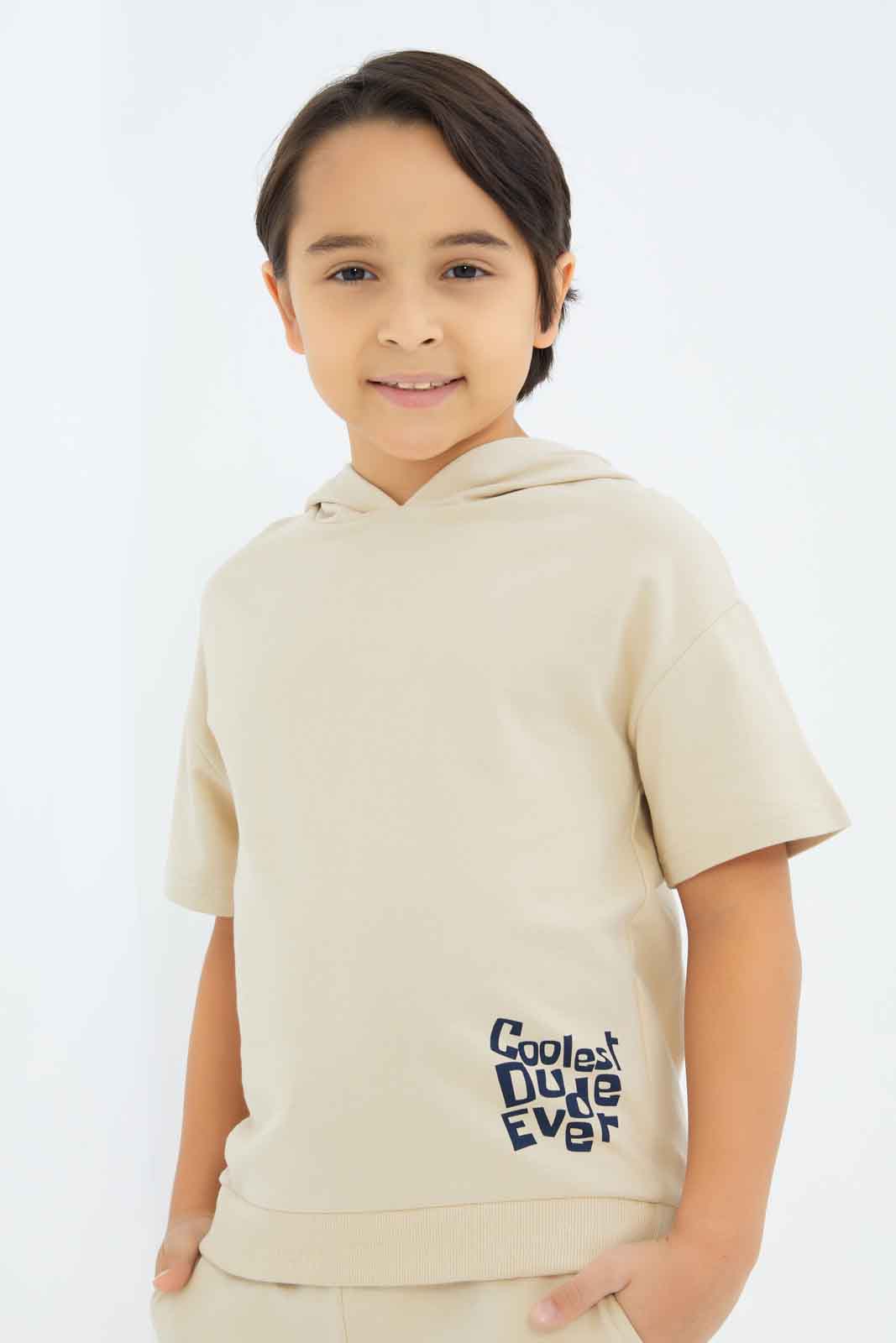 Redtag-Boys-Stone-Hooded-Over-Size-T-Shirt-BOY-T-Shirts,-Category:T-Shirts,-CHA,-Colour:Beige,-Deals:New-In,-Dept:Boys,-Filter:Boys-(2-to-8-Yrs),-New-In-BOY-APL,-Non-Sale,-S23B,-Section:Boys-(0-to-14Yrs)-Boys-2 to 8 Years