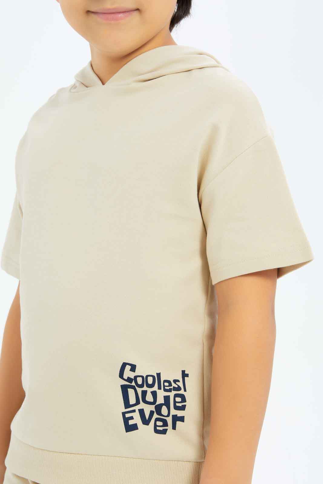 Redtag-Boys-Stone-Hooded-Over-Size-T-Shirt-BOY-T-Shirts,-Category:T-Shirts,-CHA,-Colour:Beige,-Deals:New-In,-Dept:Boys,-Filter:Boys-(2-to-8-Yrs),-New-In-BOY-APL,-Non-Sale,-S23B,-Section:Boys-(0-to-14Yrs)-Boys-2 to 8 Years