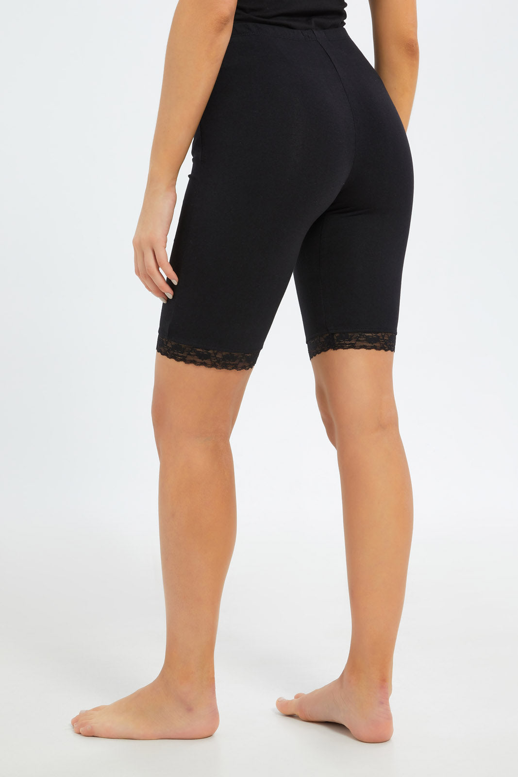 Redtag-Women-Black-Plain-Knitshort-With-Lace-Category:Briefs,-Colour:Black,-Deals:New-In,-Dept:Ladieswear,-Filter:Women's-Clothing,-New-In-Women-APL,-Non-Sale,-S23B,-Section:Women,-Women-Briefs--