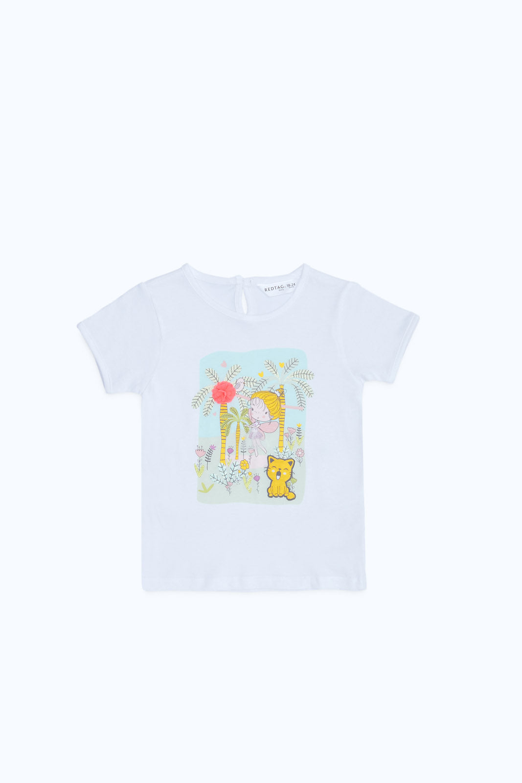 Redtag-Girls-White-Placement-Print-T-Shirt-Category:T-Shirts,-Colour:White,-Deals:New-In,-Dept:Girls,-Filter:Infant-Girls-(3-to-24-Mths),-H1:KWR,-H2:ING,-H3:TSH,-H4:CAT,-ING-T-Shirts,-New-In-ING-APL,-Non-Sale,-RMD,-S23C,-Season:S23C,-Section:Girls-(0-to-14Yrs)-Infant-Girls-3 to 24 Months