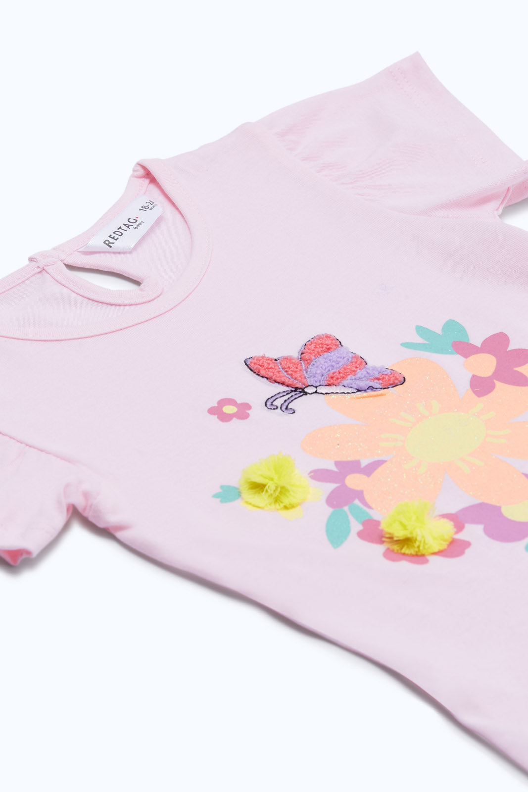 Redtag-Girls-Pink-Placement-Print-T-Shirt-Category:T-Shirts,-Colour:Apricot,-Deals:New-In,-Dept:Girls,-Filter:Infant-Girls-(3-to-24-Mths),-H1:KWR,-H2:ING,-H3:TSH,-H4:CAT,-ING-T-Shirts,-New-In-ING-APL,-Non-Sale,-RMD,-S23C,-Season:S23C,-Section:Girls-(0-to-14Yrs)-Infant-Girls-3 to 24 Months