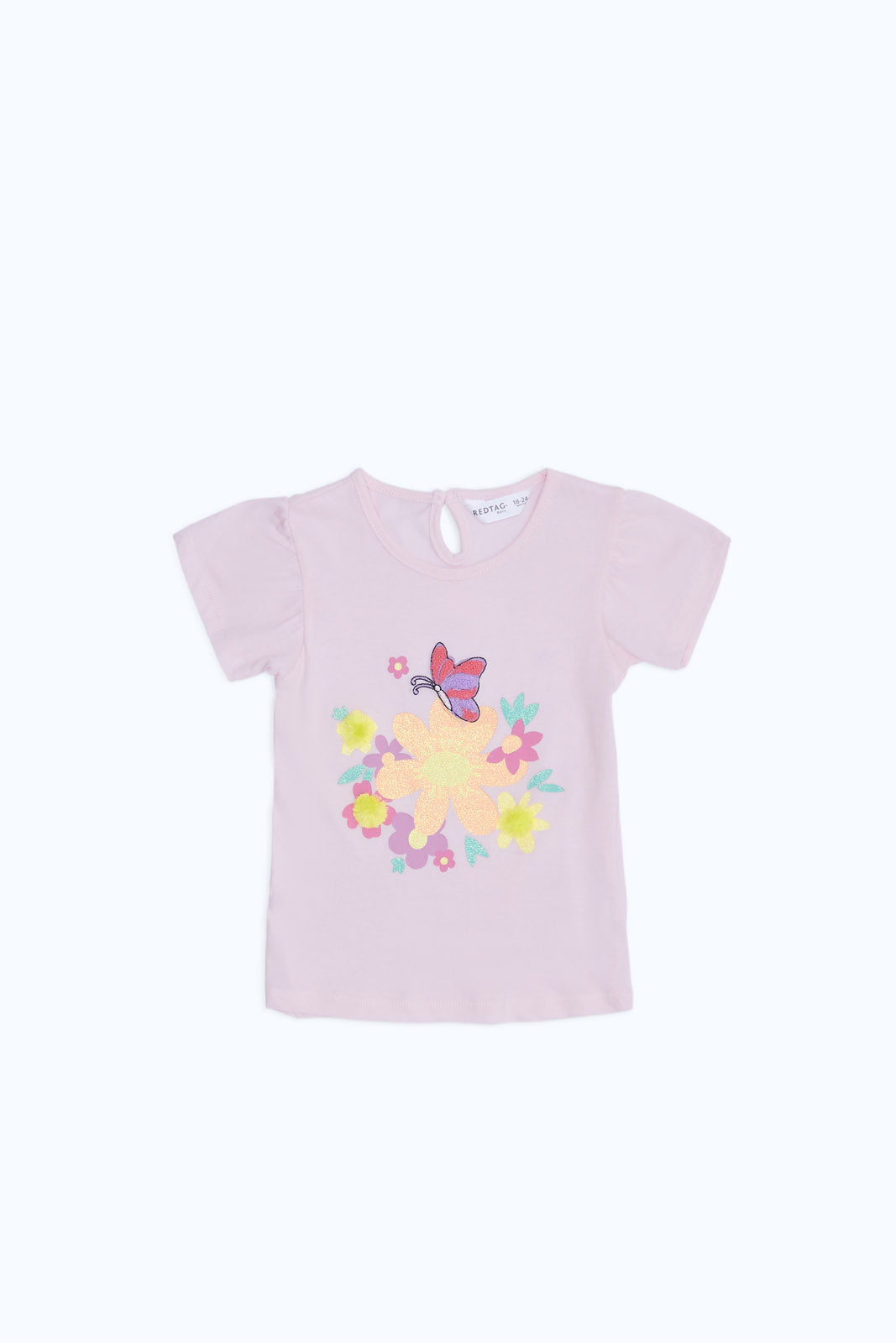Redtag-Girls-Pink-Placement-Print-T-Shirt-Category:T-Shirts,-Colour:Apricot,-Deals:New-In,-Dept:Girls,-Filter:Infant-Girls-(3-to-24-Mths),-H1:KWR,-H2:ING,-H3:TSH,-H4:CAT,-ING-T-Shirts,-New-In-ING-APL,-Non-Sale,-RMD,-S23C,-Season:S23C,-Section:Girls-(0-to-14Yrs)-Infant-Girls-3 to 24 Months