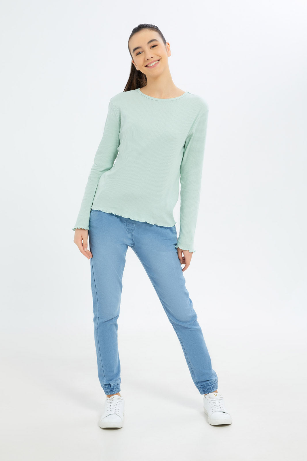 Redtag-Girls-Lt-Wash-Knitted-Jogger-Category:Jeggings,-Colour:Light-Wash,-Deals:New-In,-Dept:Girls,-Filter:Senior-Girls-(8-to-14-Yrs),-FIT-WALL-(FTW),-GSR-Jeggings,-H1:KWR,-H2:GSR,-H3:DNB,-H4:JEG,-New-In-GSR-APL,-Non-Sale,-S23B,-Season:S23B,-Section:Girls-(0-to-14Yrs)-Senior-Girls-9 to 14 Years