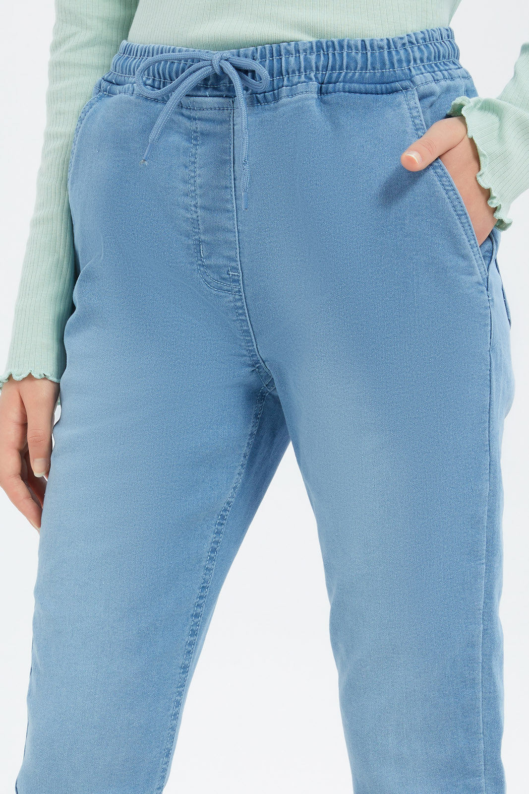 Redtag-Girls-Lt-Wash-Knitted-Jogger-Category:Jeggings,-Colour:Light-Wash,-Deals:New-In,-Dept:Girls,-Filter:Senior-Girls-(8-to-14-Yrs),-FIT-WALL-(FTW),-GSR-Jeggings,-H1:KWR,-H2:GSR,-H3:DNB,-H4:JEG,-New-In-GSR-APL,-Non-Sale,-S23B,-Season:S23B,-Section:Girls-(0-to-14Yrs)-Senior-Girls-9 to 14 Years