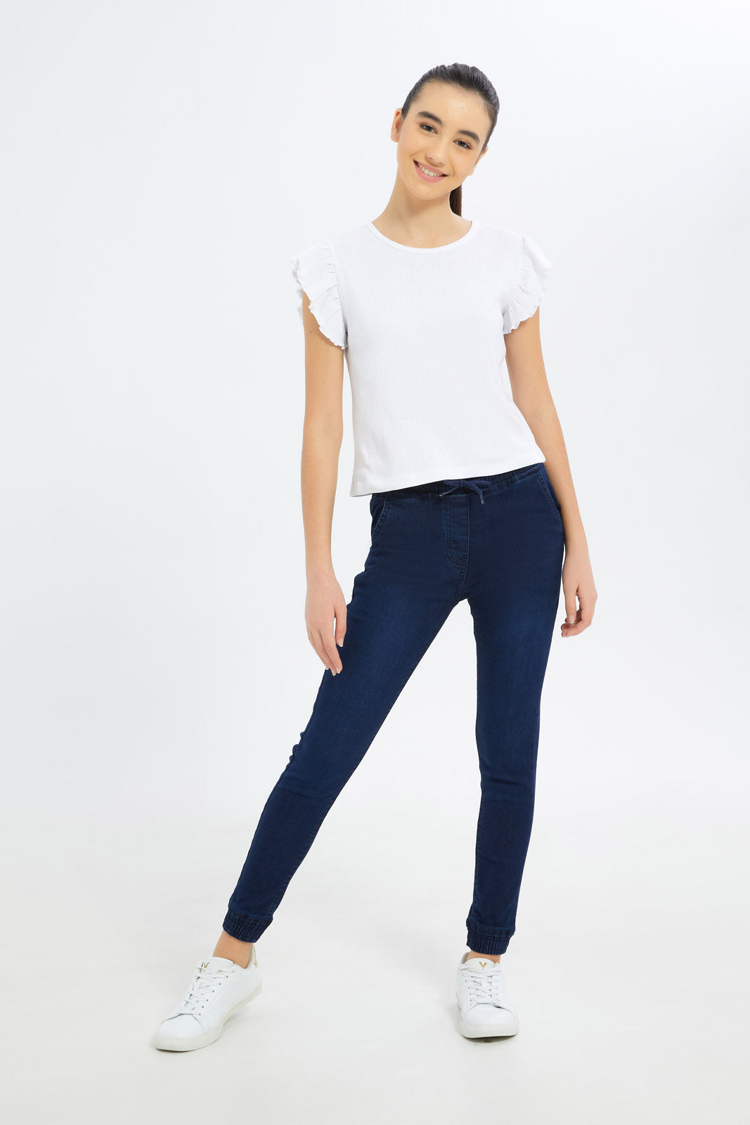 Redtag-Girls-Dk-Wash-Knitted-Jogger-Category:Jeggings,-Colour:Dark-Wash,-Deals:New-In,-Dept:Girls,-Filter:Senior-Girls-(8-to-14-Yrs),-FIT-WALL-(FTW),-GSR-Jeggings,-H1:KWR,-H2:GSR,-H3:DNB,-H4:JEG,-New-In-GSR-APL,-Non-Sale,-S23B,-Season:S23B,-Section:Girls-(0-to-14Yrs)-Senior-Girls-9 to 14 Years