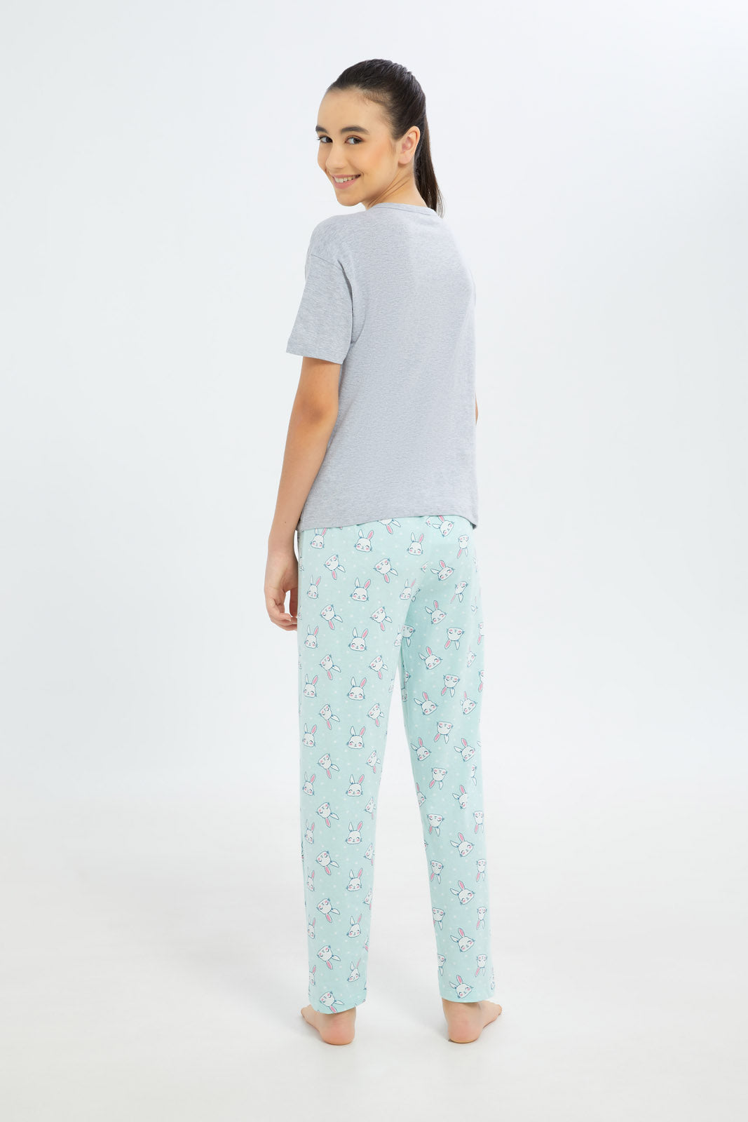 Redtag-Girls-Grey-Melange-Bunny-Pajama-Sets-Category:Pyjama-Sets,-Colour:Grey,-Deals:New-In,-Dept:Girls,-Filter:Senior-Girls-(8-to-14-Yrs),-GSR-Pyjama-Sets,-H1:KWR,-H2:GSR,-H3:NWR,-H4:PJS,-New-In-GSR-APL,-Non-Sale,-S23B,-Season:S23B,-Section:Girls-(0-to-14Yrs)-Senior-Girls-9 to 14 Years