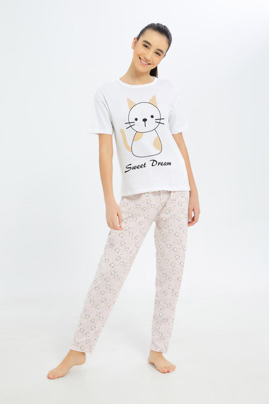 Redtag-Girls-Pink-Pajama-Sets-Category:Pyjama-Sets,-Colour:Apricot,-Deals:New-In,-Dept:Girls,-Filter:Senior-Girls-(8-to-14-Yrs),-GSR-Pyjama-Sets,-H1:KWR,-H2:GSR,-H3:NWR,-H4:PJS,-New-In-GSR-APL,-Non-Sale,-S23B,-Season:S23B,-Section:Girls-(0-to-14Yrs)-Senior-Girls-9 to 14 Years