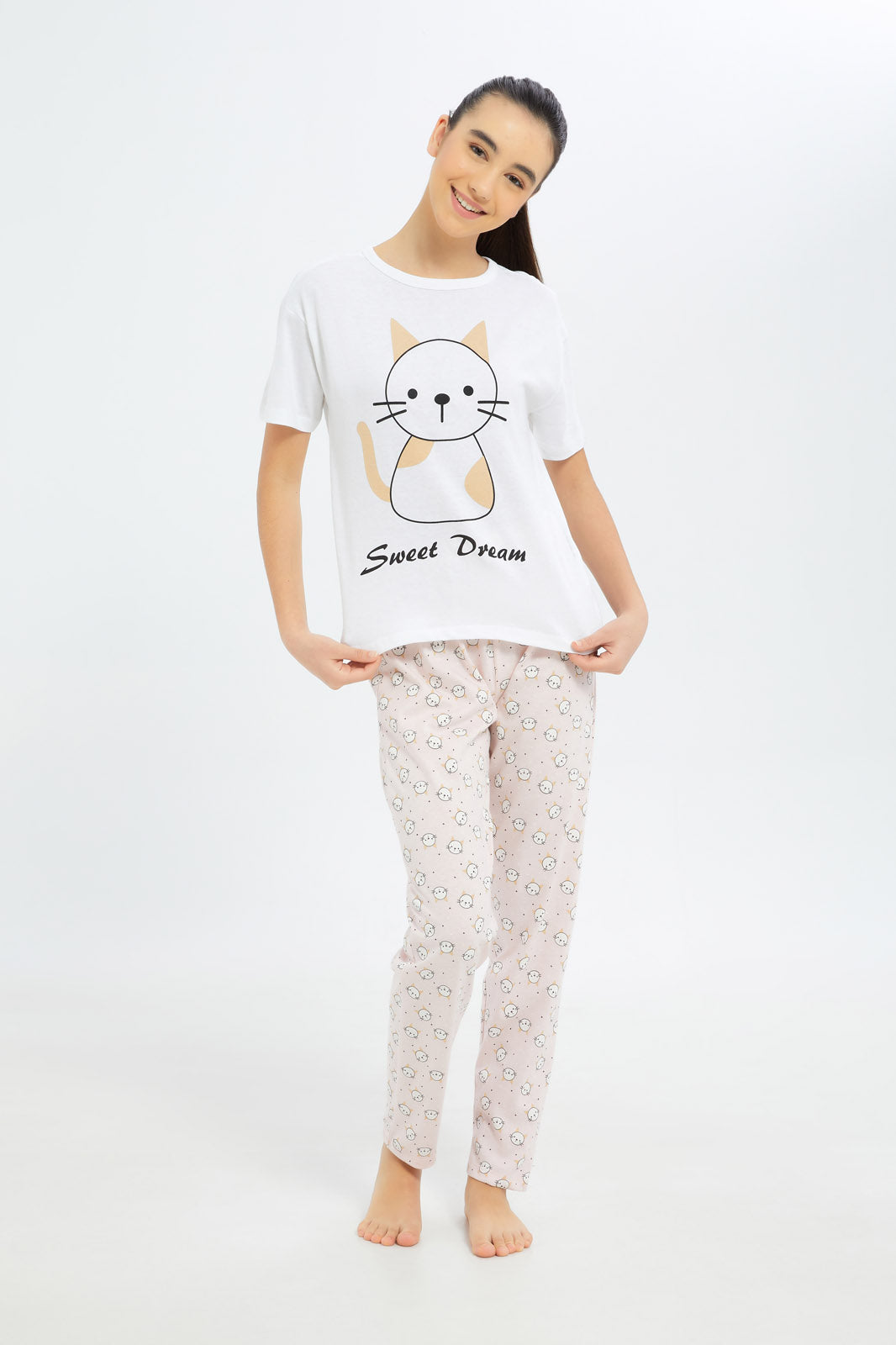 Redtag-Girls-Pink-Pajama-Sets-Category:Pyjama-Sets,-Colour:Apricot,-Deals:New-In,-Dept:Girls,-Filter:Senior-Girls-(8-to-14-Yrs),-GSR-Pyjama-Sets,-H1:KWR,-H2:GSR,-H3:NWR,-H4:PJS,-New-In-GSR-APL,-Non-Sale,-S23B,-Season:S23B,-Section:Girls-(0-to-14Yrs)-Senior-Girls-9 to 14 Years