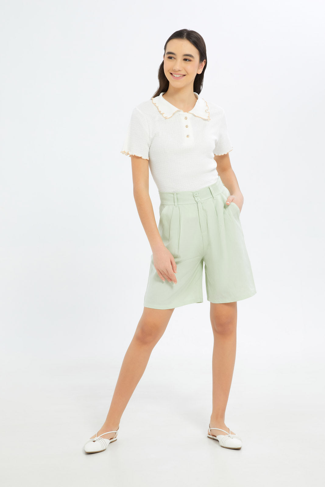 Redtag-Girls-Mint-Short-Category:Trousers,-Colour:Green,-Deals:2-FOR-89,-Deals:New-In,-Dept:Girls,-Filter:Senior-Girls-(8-to-14-Yrs),-GSR-Trousers,-H1:KWR,-H2:GSR,-H3:TRS,-H4:CTR,-New-In-GSR-APL,-Non-Sale,-S23B,-Season:S23B,-Section:Girls-(0-to-14Yrs)-Senior-Girls-9 to 14 Years