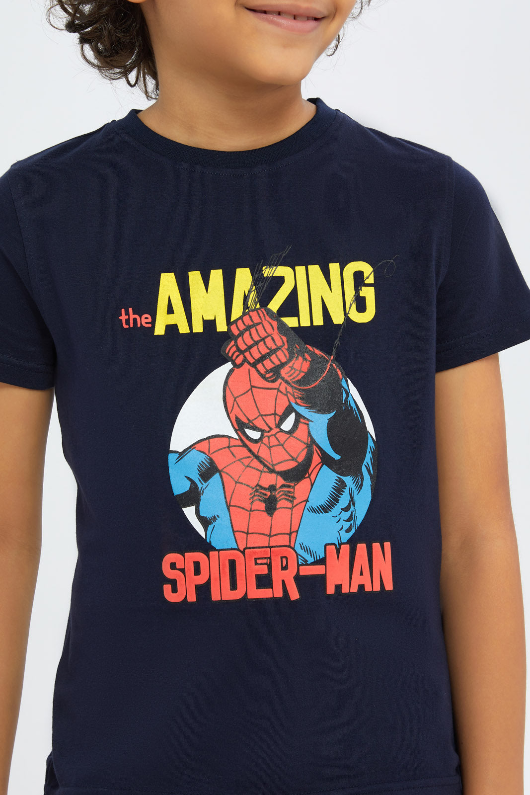 Redtag-Boys-Navy-Spiderman-Short-Sleeve-T-Shirt-BOY-T-Shirts,-Category:T-Shirts,-CHA,-Colour:Navy,-Deals:New-In,-Dept:Boys,-Filter:Boys-(2-to-8-Yrs),-New-In-BOY-APL,-Non-Sale,-S23C,-Section:Boys-(0-to-14Yrs),-STRATEGY-Boys-2 to 8 Years
