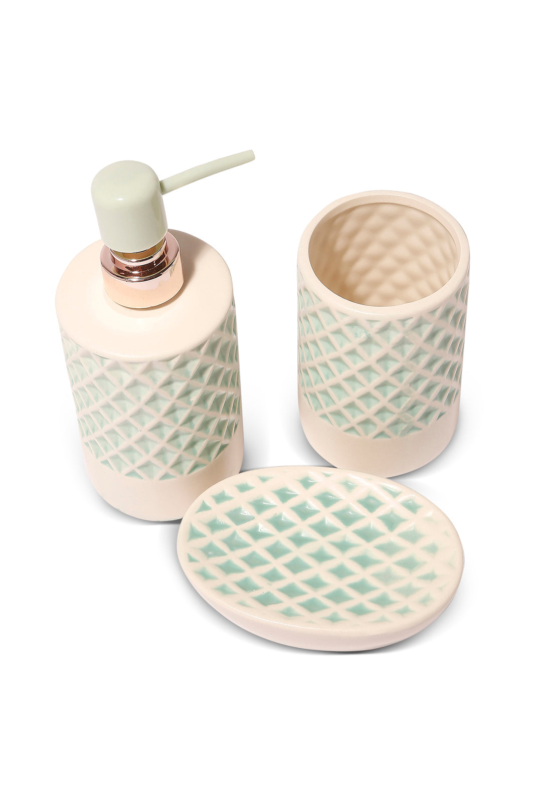Redtag-Teal-Ceramic-Bathroom-Set-(3Pcs)-Category:Toiletry-Sets,-Colour:Teal,-Deals:New-In,-Filter:Home-Bathroom,-HMW-BAC-Bath-Accessories,-New-In-HMW-BAC,-Non-Sale,-S23B,-Section:Homewares-Home-Bathroom-