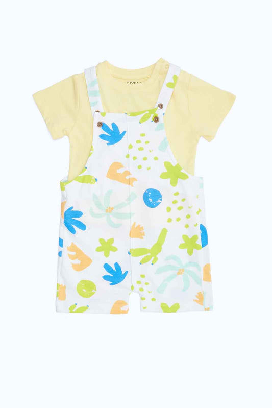 Redtag-2-Pices-Boys-Aop-Dungaree-With-T-Shirt-Category:Rompers,-Colour:Assorted,-Deals:New-In,-Dept:New-Born,-Filter:Baby-(0-to-12-Mths),-NBF-Rompers,-New-In-NBF-APL,-Non-Sale,-S23B,-Section:Boys-(0-to-14Yrs)-Baby-0 to 12 Months