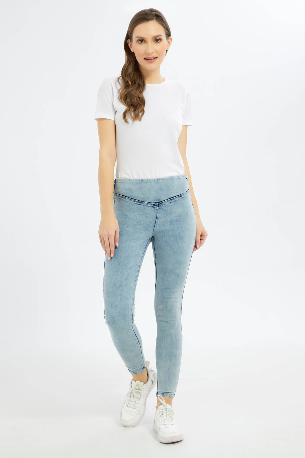 Redtag-Women-Ice-Wash-Pleated-Jegging-Category:Jeggings,-Colour:Light-Wash,-Deals:New-In,-Dept:Ladieswear,-Filter:Women's-Clothing,-FIT-WALL-(FTW),-New-In-Women-APL,-Non-Sale,-S23B,-Section:Women,-Women-Jeggings-Women's-